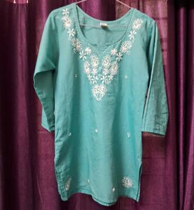 Teal Embroidered Kurti Top