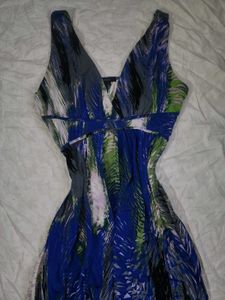 Royal Blue Abstract Print Maxi Stretch Dress