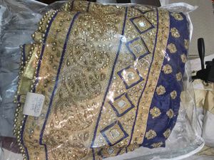 Unstitched Navy Blue Embroidered Lehnga Choli