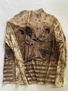 Vintage Print Turtleneck Top