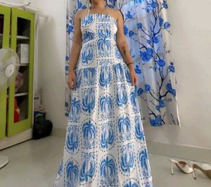 Blue Halter Neck Maxi Dress