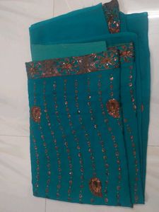 Teal Sequin Saree