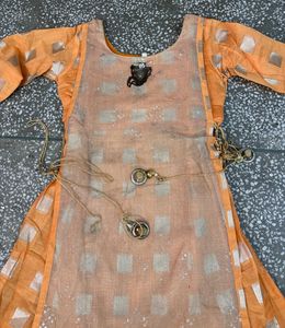 Peach Embroidered Long Kurta