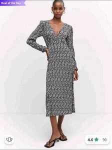MANGO floral Print Pleated Long Sleeves Midi Dress