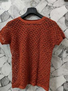 Orange Brown Crochet Tshirt