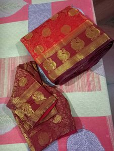 Red &amp; Maroon Saree With Blouse For Wedding Season