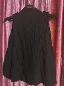 Sleeveless Black Button-Down Top