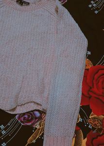 Baby Pink Woolen Crop Sweater.