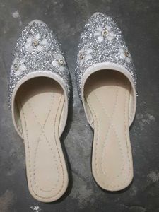 Sparkling Silver Embellished Flats