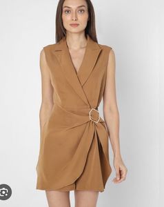 Sleeveless Blazer Dress with Buckle Detail