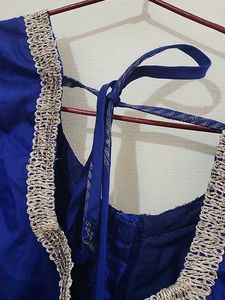 Blue Sari Blouse with Silver Trim