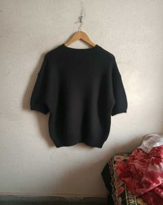 Black Knit Short Sleeve Sweater