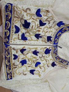 Elegant White &amp; Gold Embroidered Anarkali Dress