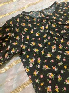 Floral Print Black Top