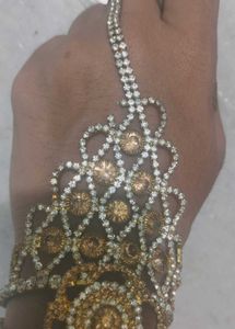 Sparkling Rhinestone Gold Tone Hand Jewelry