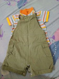 Cute Baby Overalls &amp; Striped Tee Set