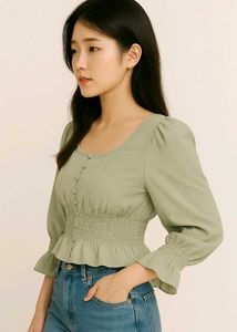 Sage Green Korean Smocked Top