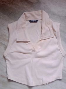 Sleeveless Polo Crop Top