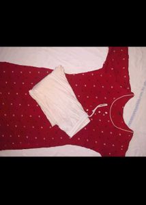Red Kurta with White Leggings