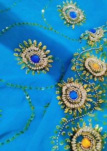 Teal Embellished Fabric