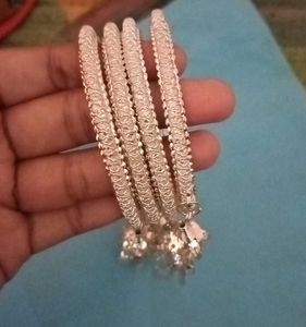 Silver Bangles with Leaf Charms