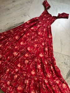 Red Floral Off-Shoulder Maxi Dress