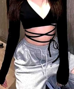 Black Long Sleeve Crop Top