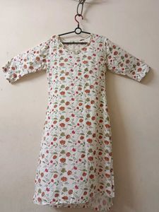 Floral Print White Kurta