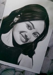 Charcoal Portrait of Smiling Woman