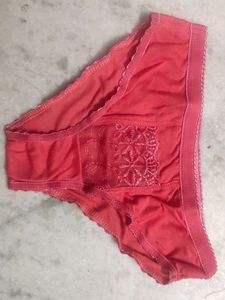 Net Bra Panty Lingerie Set Red Size 32