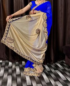 Beautiful Royal Blue Saree with Gold Lace