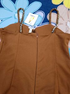 Brown Mini Dress with Rhinestone Detail