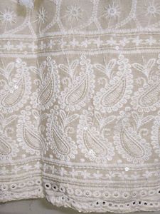 Off White Embroidered Chikankari Short Kurti
