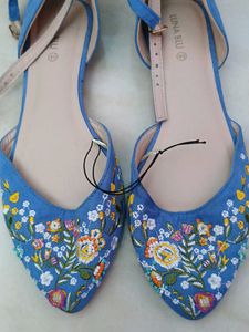 Colourful Blue Ballerina Shoes with Ankle Strap