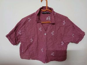 Pink  Embroidered Crop Top