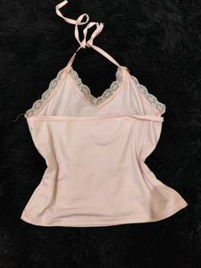 Pink Halter Neck Lace Fem Fitted Top