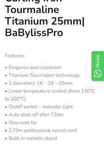 Babyliss Pro Curling Iron Tong Titanium Tourmaline