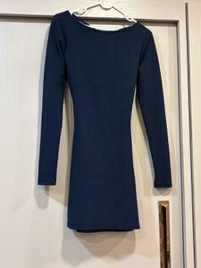 Navy Blue Long Sleeve Mini Dress