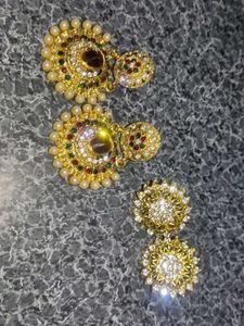 Gold Tone Multi-Gem Dangle Earrings