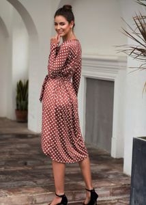 Women Coffee Brown &amp; White Polka Dots Print Dress