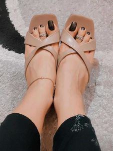 Nude Criss-Cross Heeled Sandals