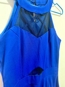 Blue Halter Neck Dress with Mesh Details 🦋💙