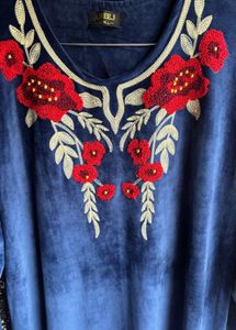 Elegant Blue Embroidered Maxi Dress(XXL)