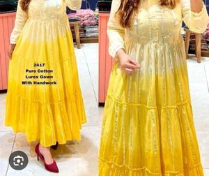 Elegant Yellow Cotton Lurex Gown