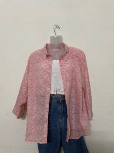 GAP Y2k Pink Floral Print Shirt For Women