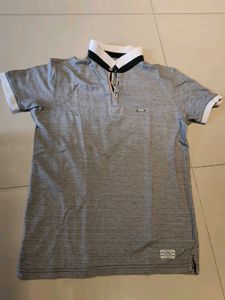 Grey Tshirt With White Collar