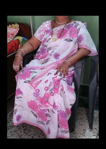 Floral Print White Saree