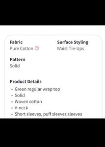 Green Wrap Style Top.Size 36 Inches