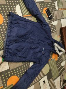 Women Blue Fur Hoody Winter Special Jacket Korean