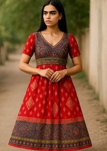 Red Printed Ethnic Dress